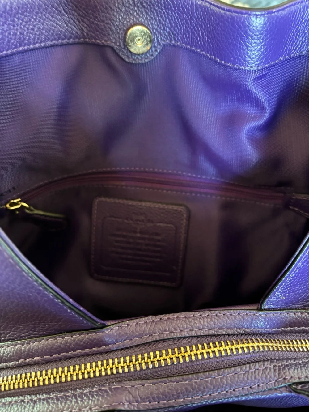 Coach Purple Pebbled Leather Shoulder Bag with Gold Hardware