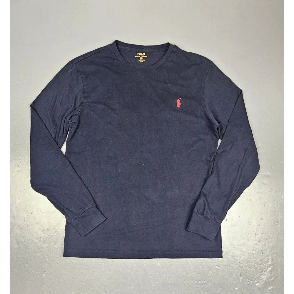 Polo Ralph Lauren Shirt Mens Medium. Long Sleeve‎ Navy Blue Classic Red Logo
