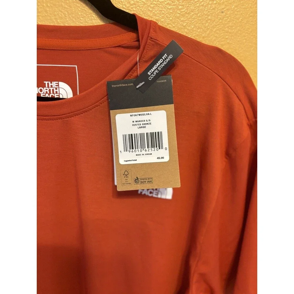 The North Face Men's L Wander Sun Tee Shirt Orange UPF40 NWT Hiking Pullover