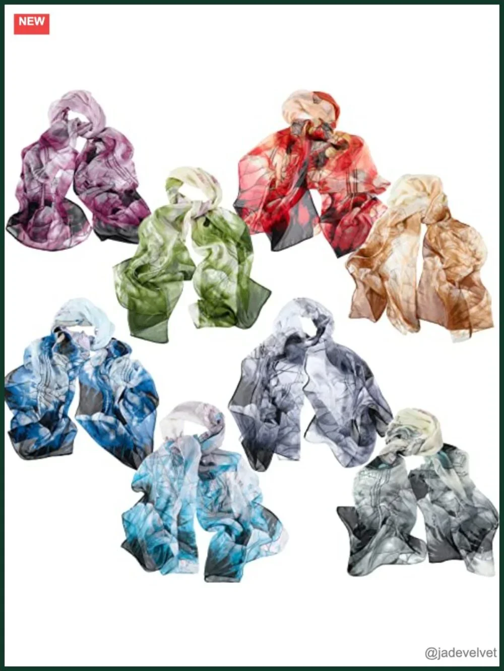 8 Pcs Lightweight Georgette Scarves Floral Lotus Pattern Long Shawl Wrap