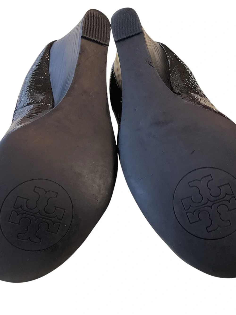 Tory Burch Black Leather Wedge Heels