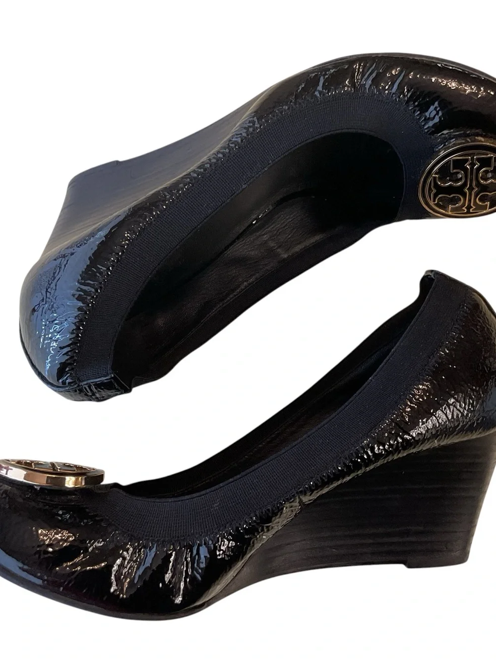 Tory Burch Black Leather Wedge Heels