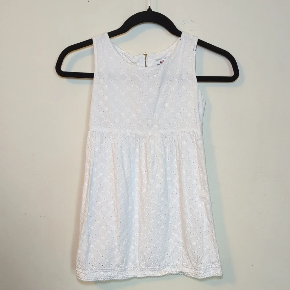 Vineyard Vines White Eyelet Dress Sleeveless Coquette Cotton Lined Girls Size 7