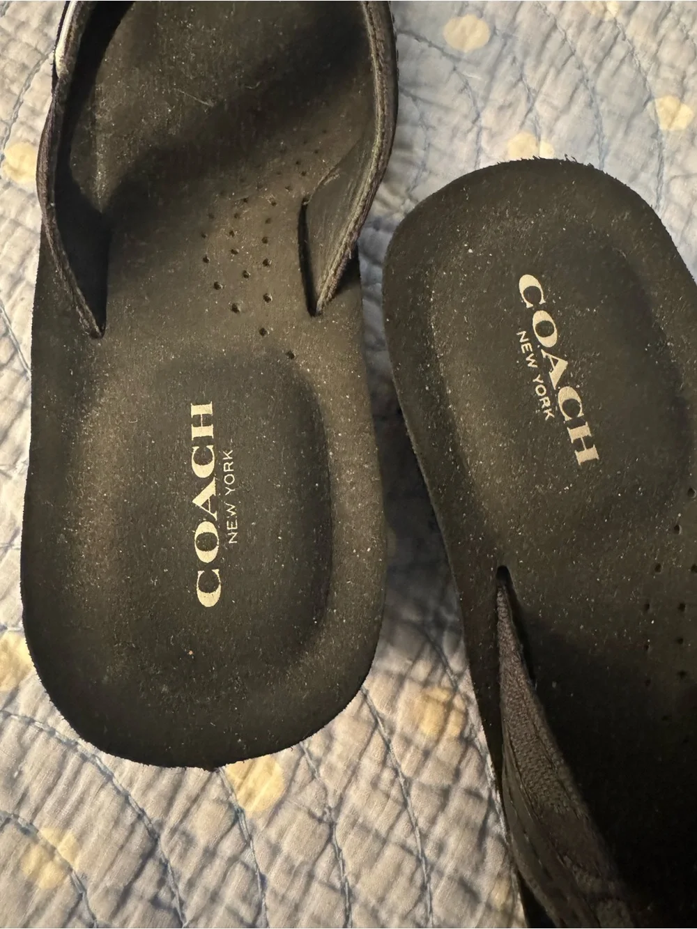 Coach Black  Logo W Silver Plate Flip Flops