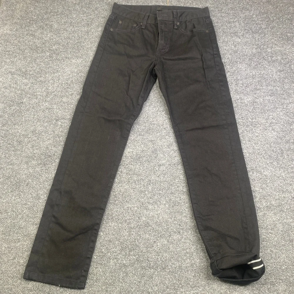Uniqlo Mens Selvedge Slim Fit Jeans Black Stretch Denim 321-405630 Size 28x34