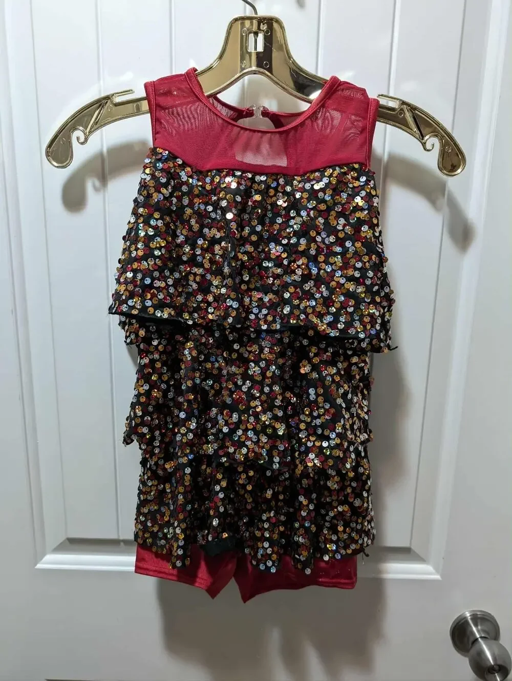 Weissman Maneater Jazz Dance Costume Razzle Dazzle Sequin Biketard Girls Size MC