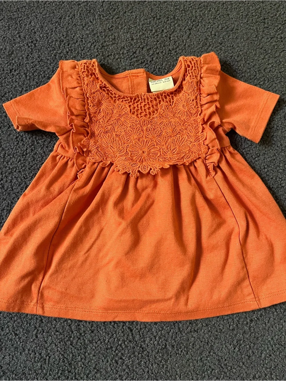 Rachel Zoe Burnt Orange Crochet Yoke Baby Dress