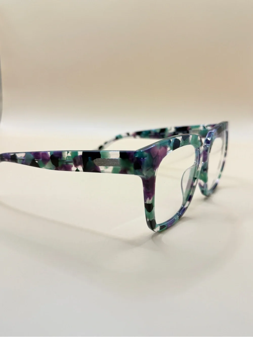 Zeelool Multicolor Tortoiseshell Square Glasses-Green & Purple, No prescription