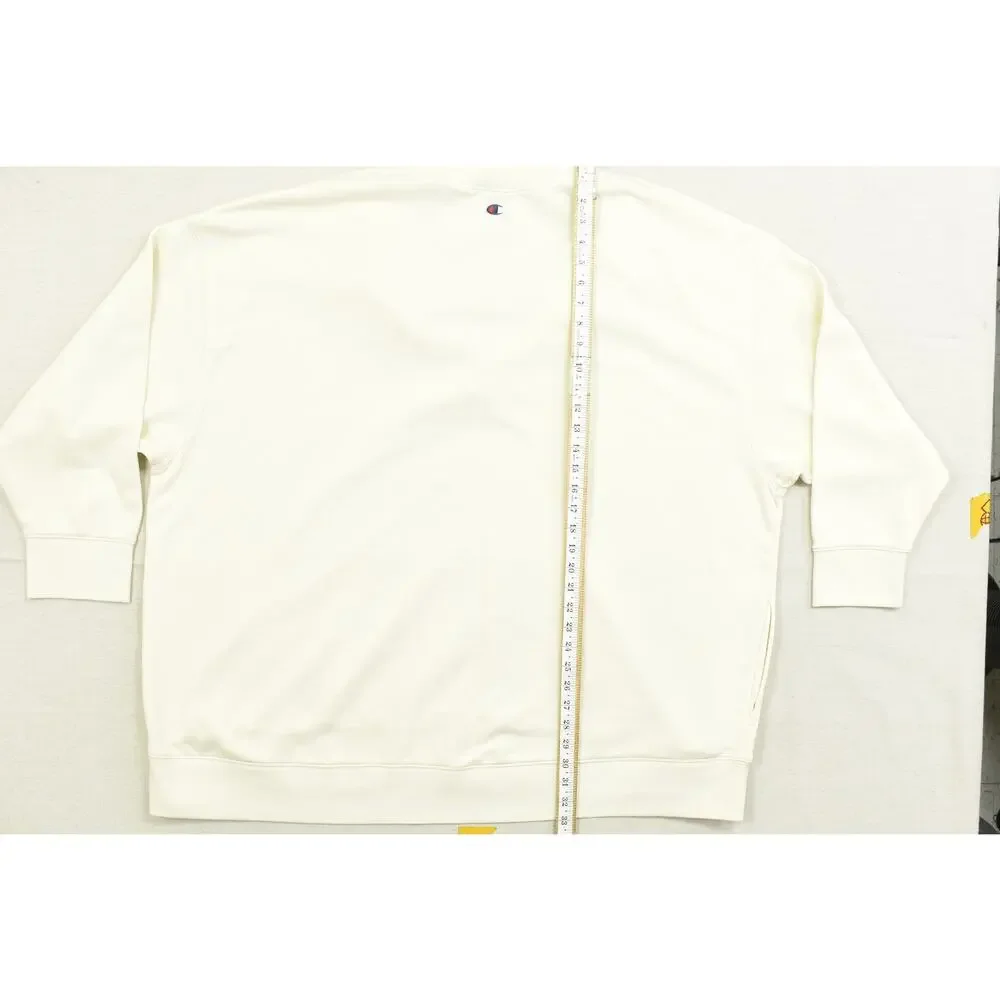 Champion 4X Cream V-Neck Sweatshirt Embroidered Logo Pockets Plus Size Oversized