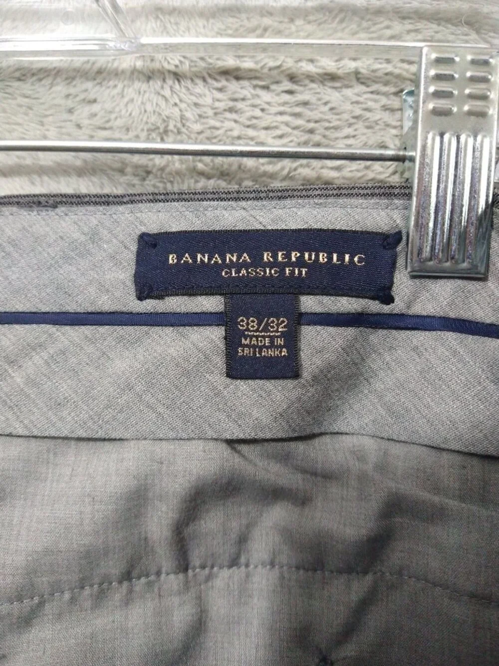 Banana Republic Dress Pants Mens 38x32 Gray Striped Wool Classic Fit Flat Front