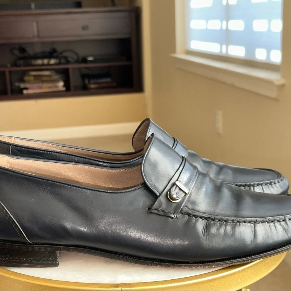 Bally Men’s Leather Loafers - Navy Slip-On Dress Shoes, Size 13M Made in Italy