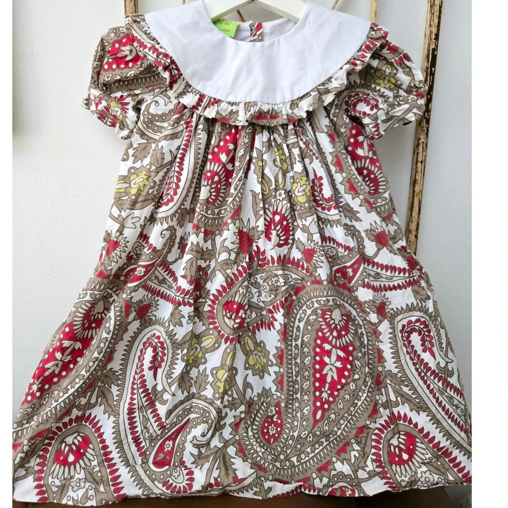 Le Za Me‎ Girl's 2T Paisley Print Dress Peter Pan Collar Puff Sleeve