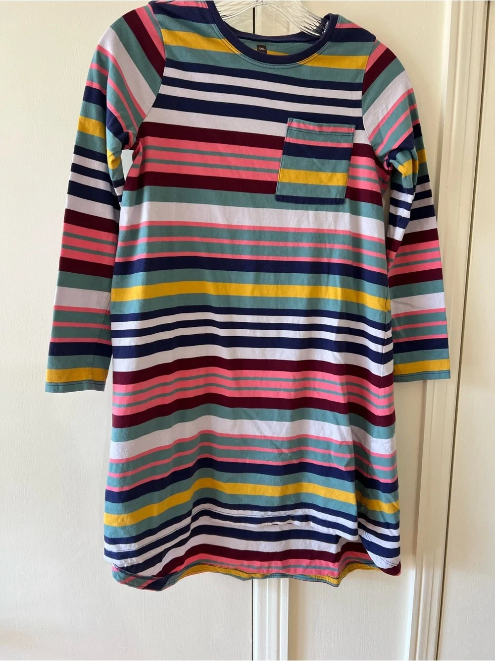 Tea Collection Navy, Pink, Yellow & Teal Striped Long Sleeve Dress