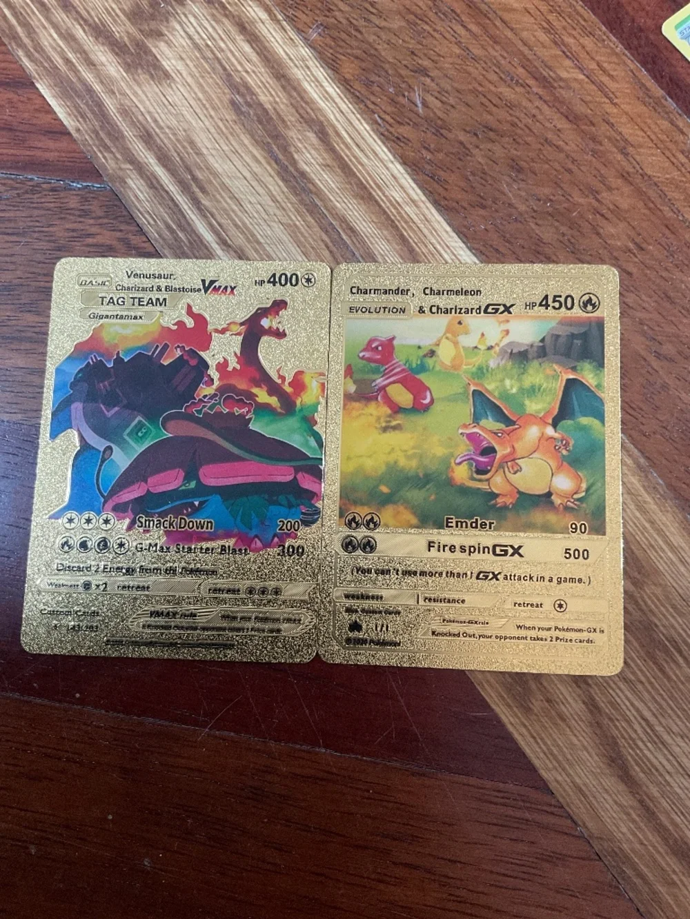 Gold Charizard Pokémon Display Card Set (2 Cards) – Fan Art Collectible