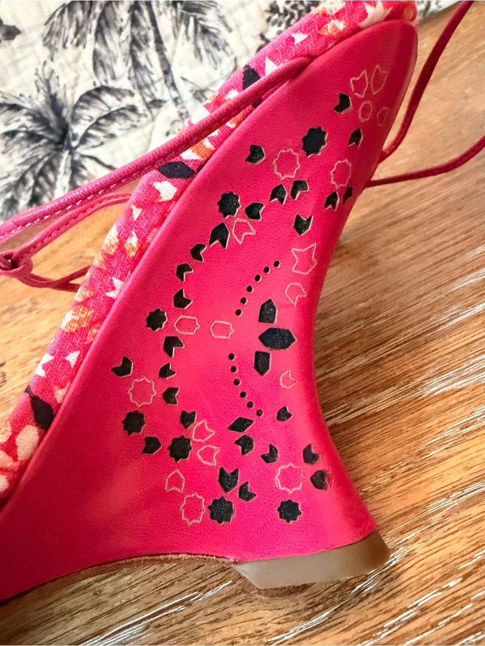 Jimmy Choo Pink Floral Lace-Up Heels wedges Sandals