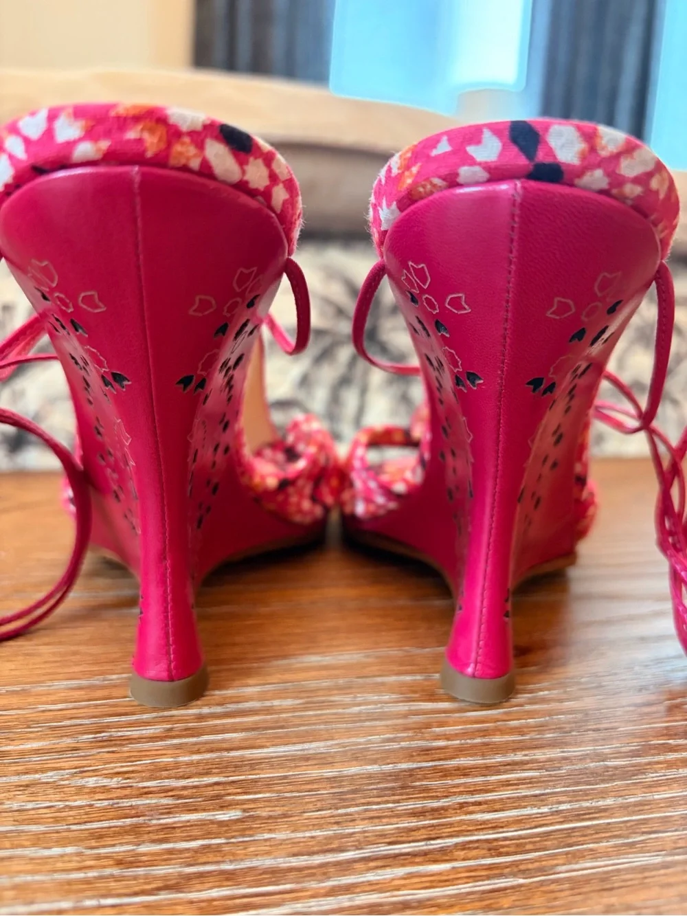 Jimmy Choo Pink Floral Lace-Up Heels wedges Sandals