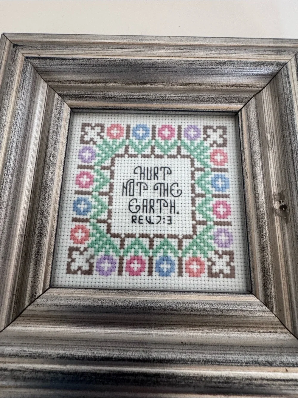 Vintage Framed Cross Stitch Bible Verse Cottagecore Grandmillennial Wall Decor