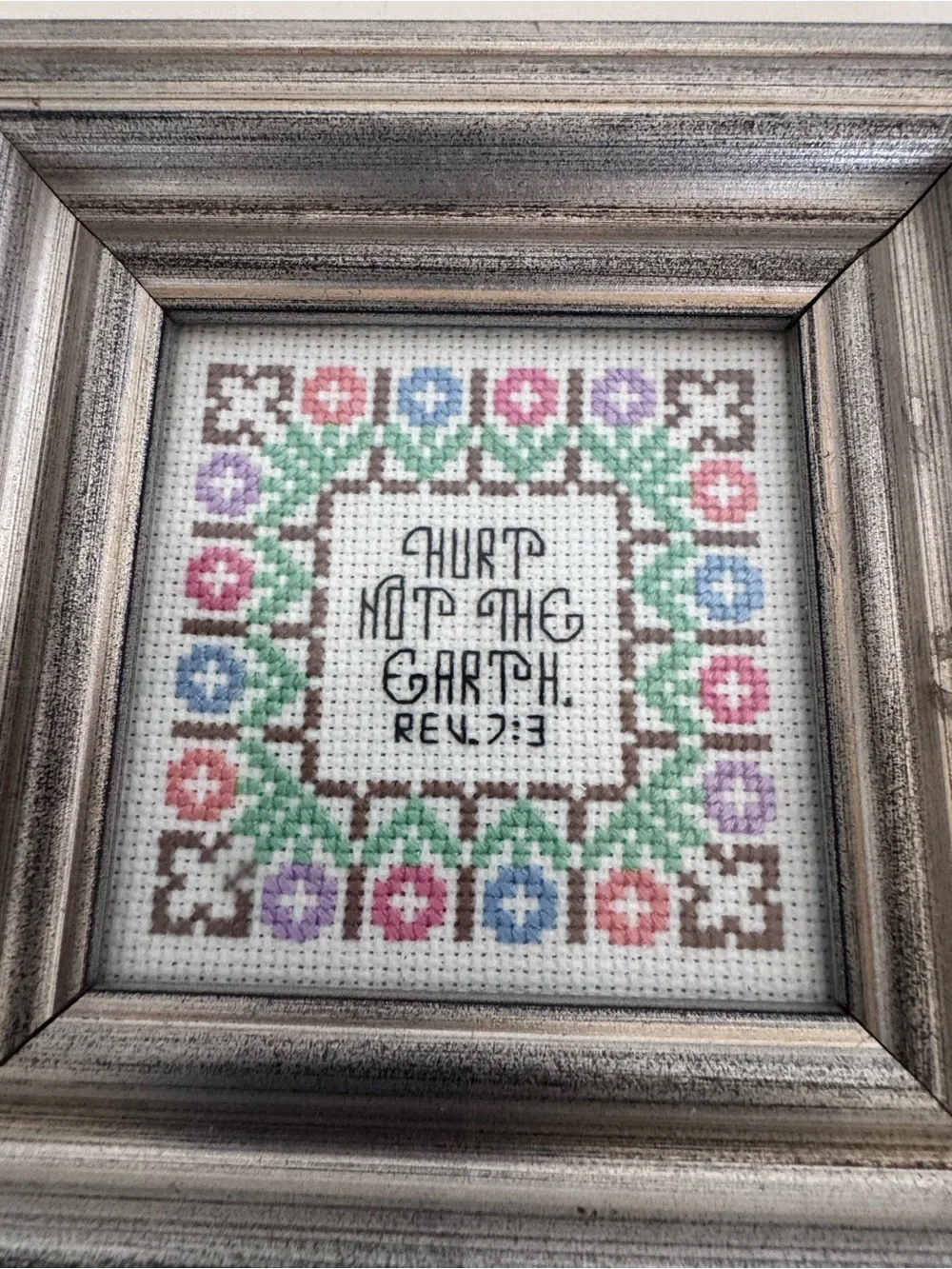 Vintage Framed Cross Stitch Bible Verse Cottagecore Grandmillennial Wall Decor