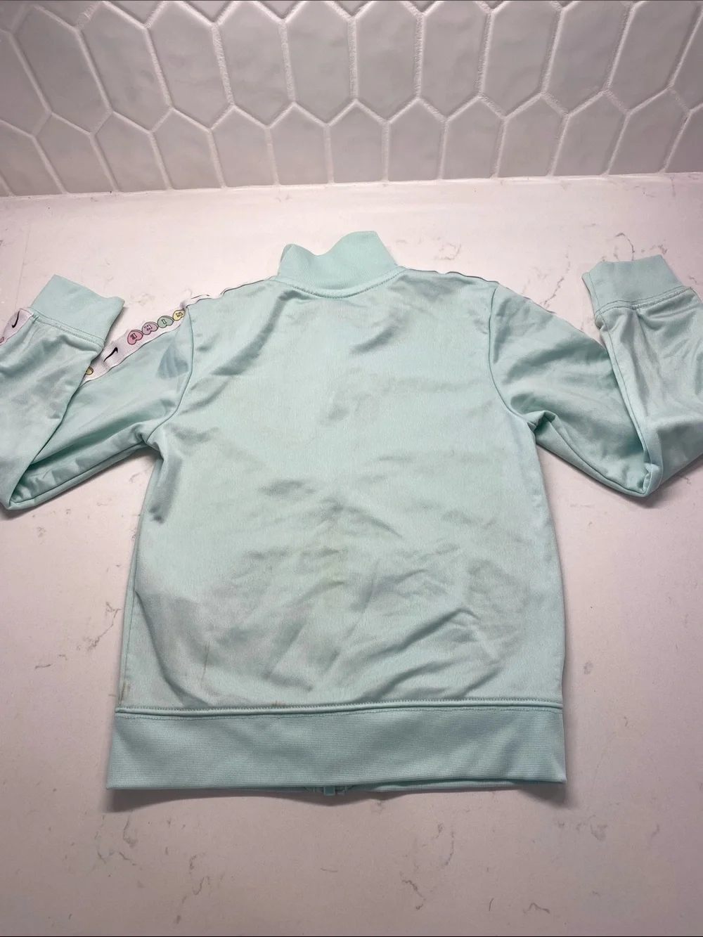 Nike Girls Mint Green Zip Jacket Heart Sleeve Valentines Day Pastel READ 💕