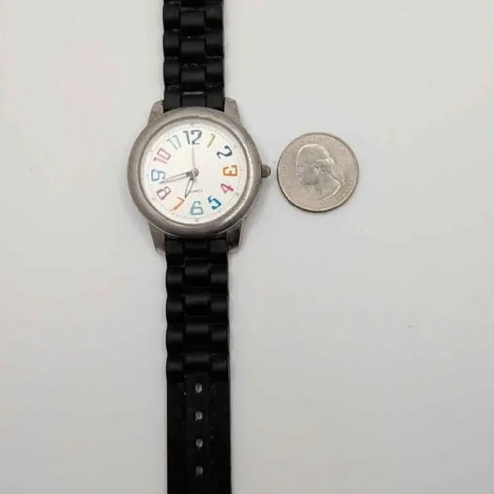 Rainbow Dial Watch Women Large Face Colorful Numbers Black Band New Battery 377
