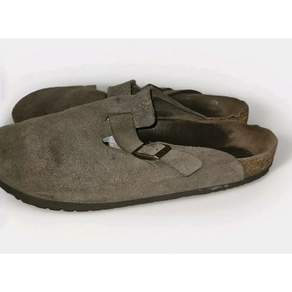 Birkenstock Boston Taupe Suede Leather Soft Footbed Clog Shoes Size 46 (13 US)