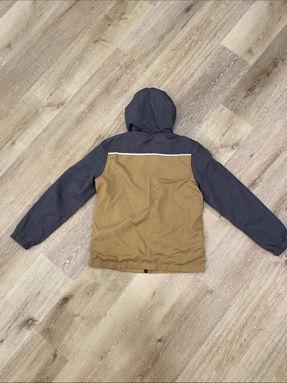 Distortion Hooded Lined Windbreaker Zip Jacket Navy Green Tan Reflector Stripe