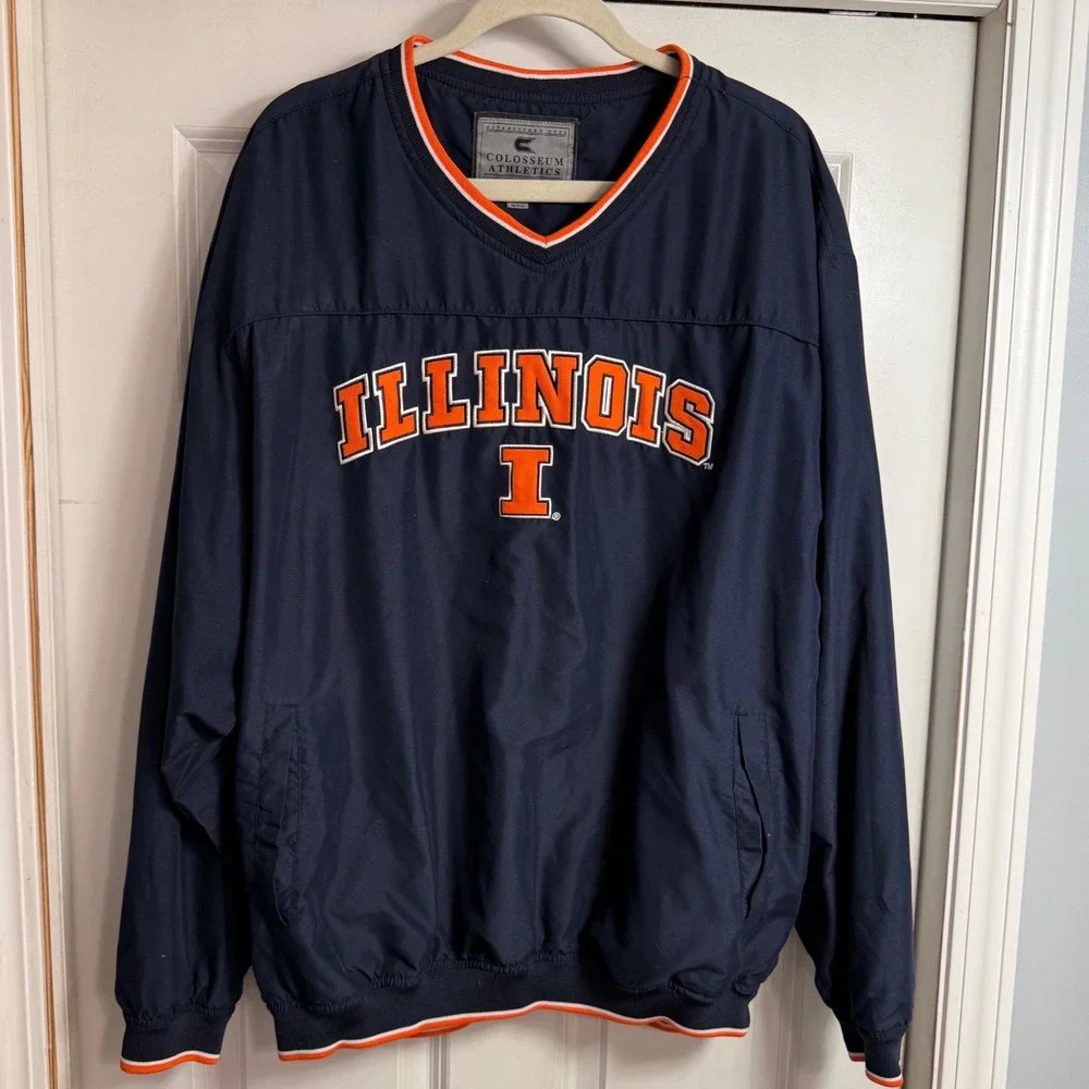 Colosseum Athletics Illinois Fighting Illini Navy V-Neck pullover Mens 2XL
