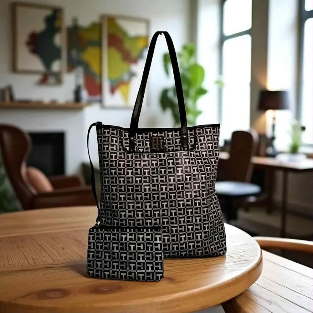 Tommy Hilfiger Black & Grey TH Tote Bag with Sunglass Case