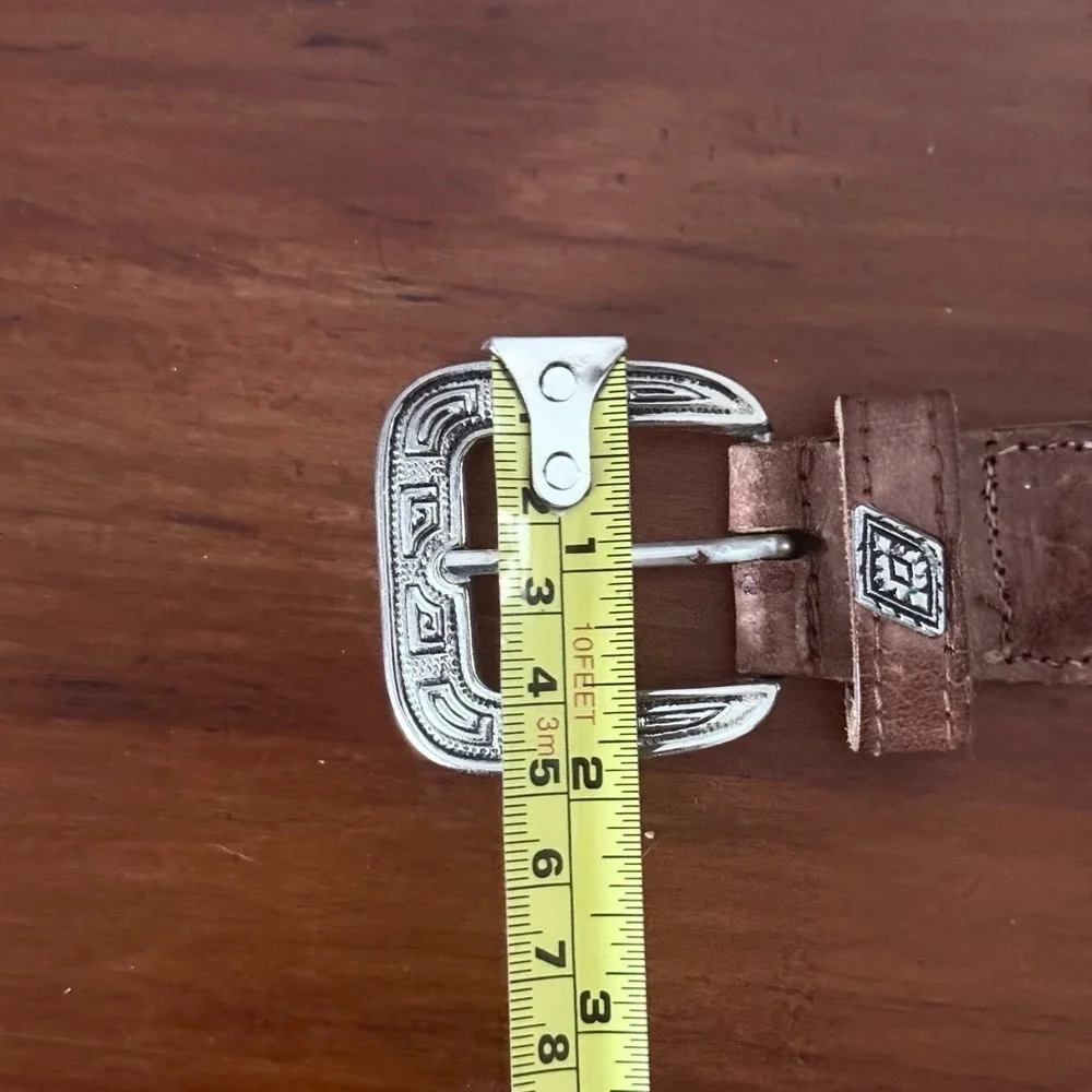 Vintage 1990s Braided Leather Belt with Silver Buckle and details