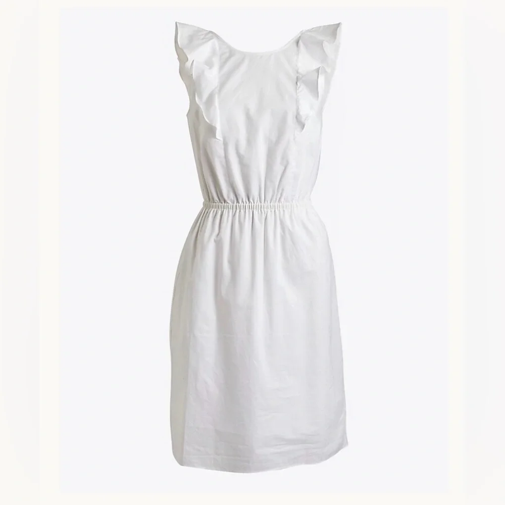 J. Crew Ruffle shoulder A line dress white size 0 100% cotton
