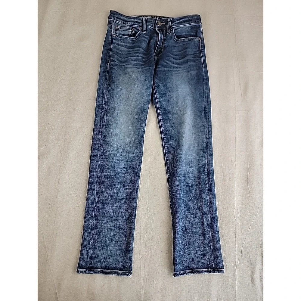 American Eagle Slim Straight Jeans Mens 28x32 Blue Stretch Whiskered Denim