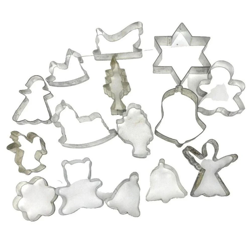 Vintage Cookie Cutter Lot of 15 Holiday Santa Christmas Tree Bell Metal‎ Tin