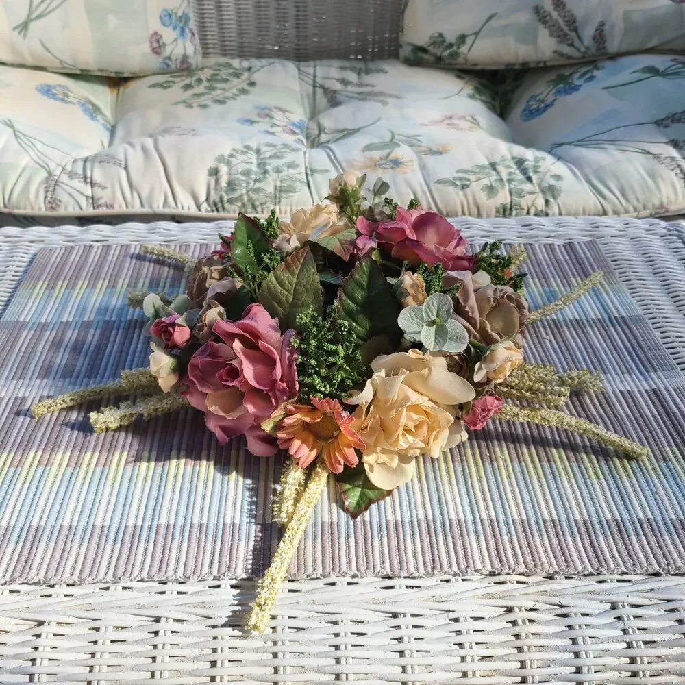 Vintage Mixed Floral and Foliage Candle Ring Candle Decor Floral Flower Decor