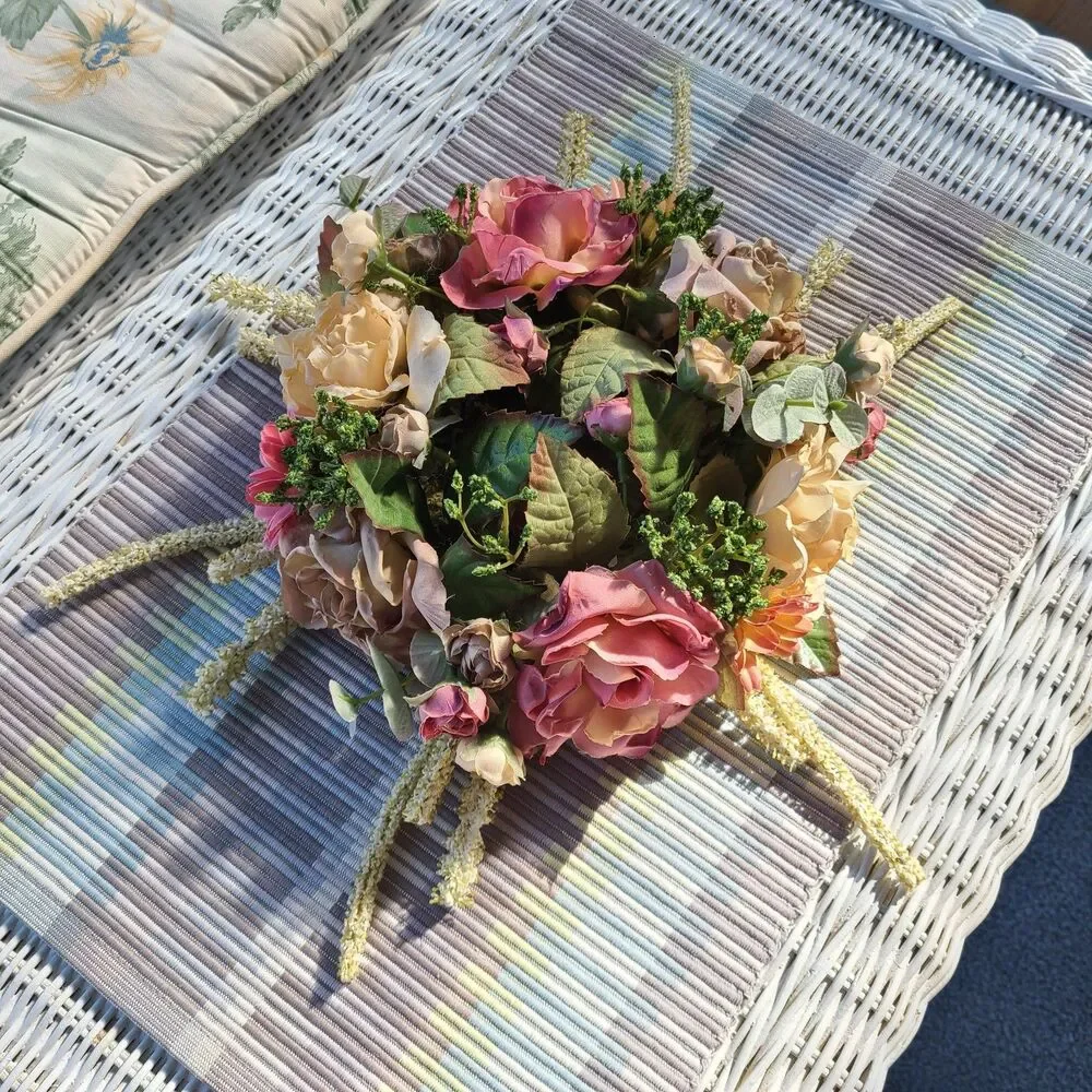 Vintage Mixed Floral and Foliage Candle Ring Candle Decor Floral Flower Decor