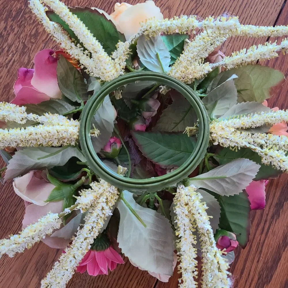 Vintage Mixed Floral and Foliage Candle Ring Candle Decor Floral Flower Decor