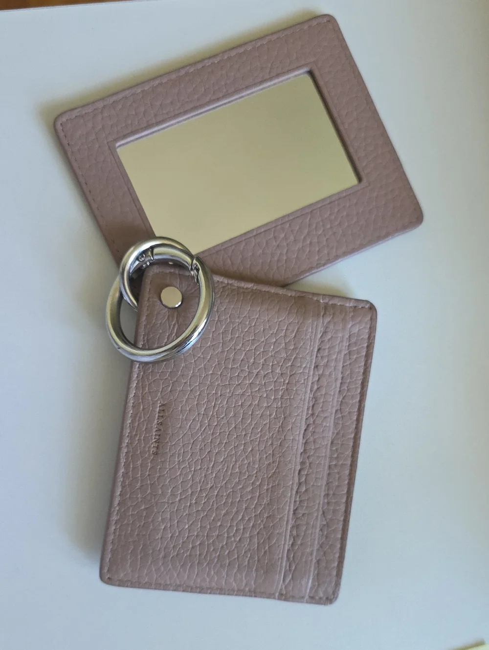 ALL Saints Blush Pink Leather Card Holder with Mirror and Key Ring