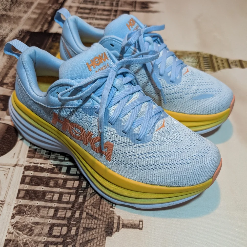 HOKA Women's Sky Blue & Yellow Bondi Running Shoes