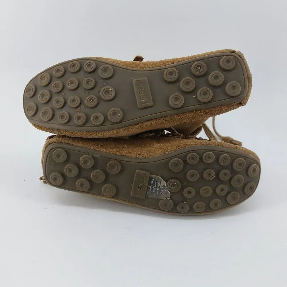 J Crew Moccasins Womens Size 7 Tan Suede Leather Tassel Fringe Boho