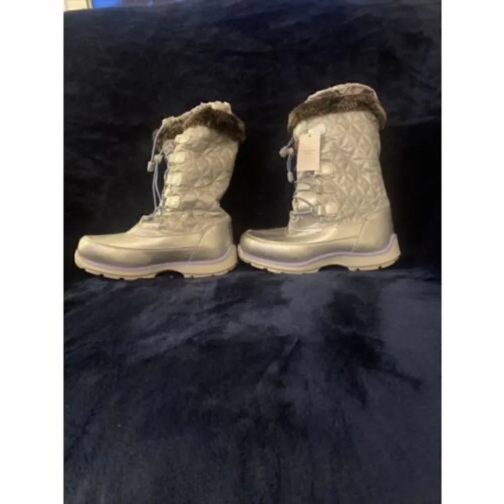 Lands end winter snow boots warm silver faux fresistent women Size 4