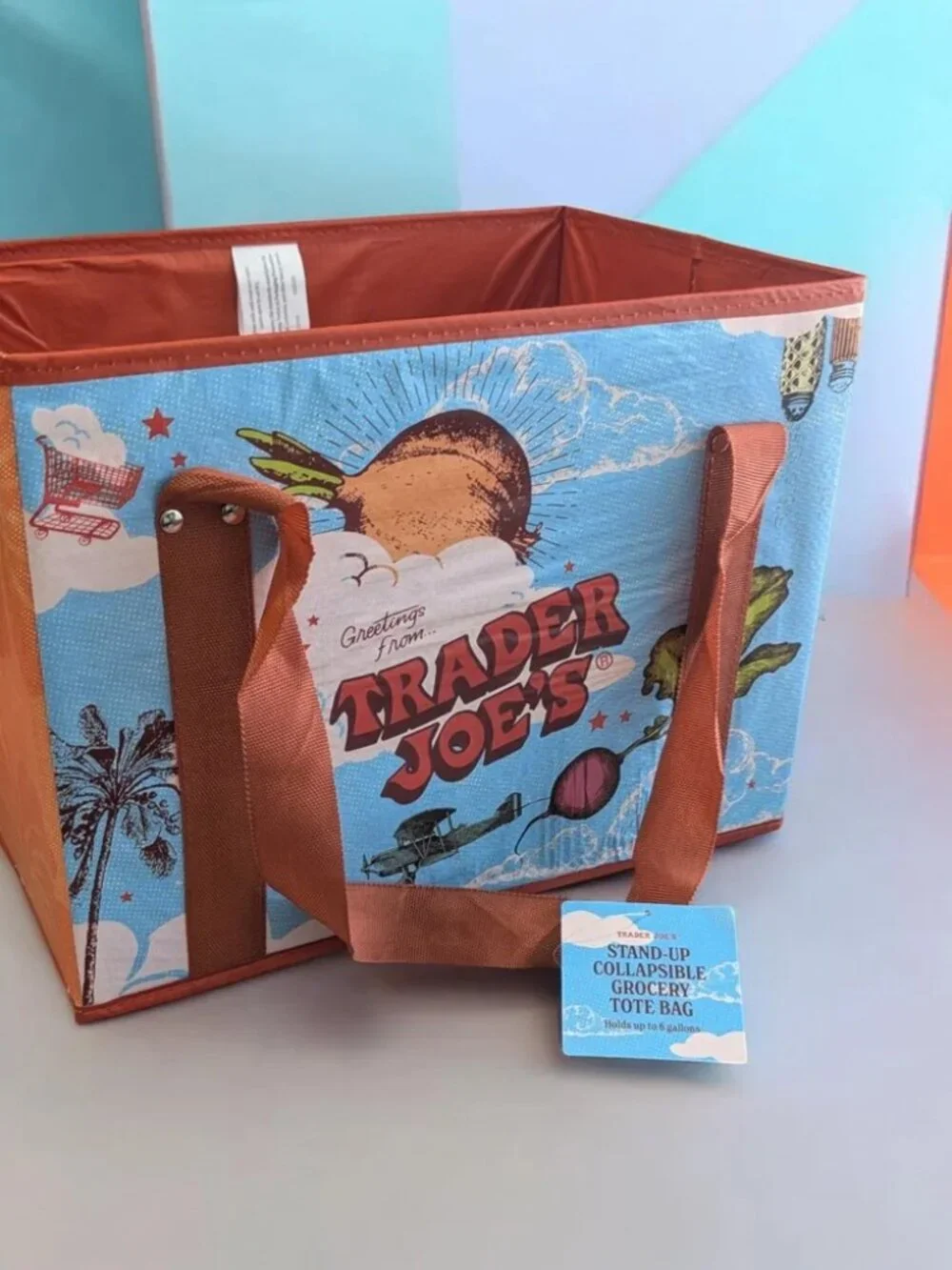 Trader Joe's Colorful Grocery Collectible Tote Bag Set of 2