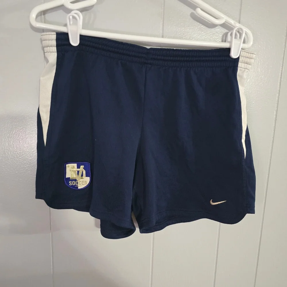 Nike Soccer Shorts Mens S Navy‎ Blue White Dri-FIT ND Soccer Team Athletic 4295