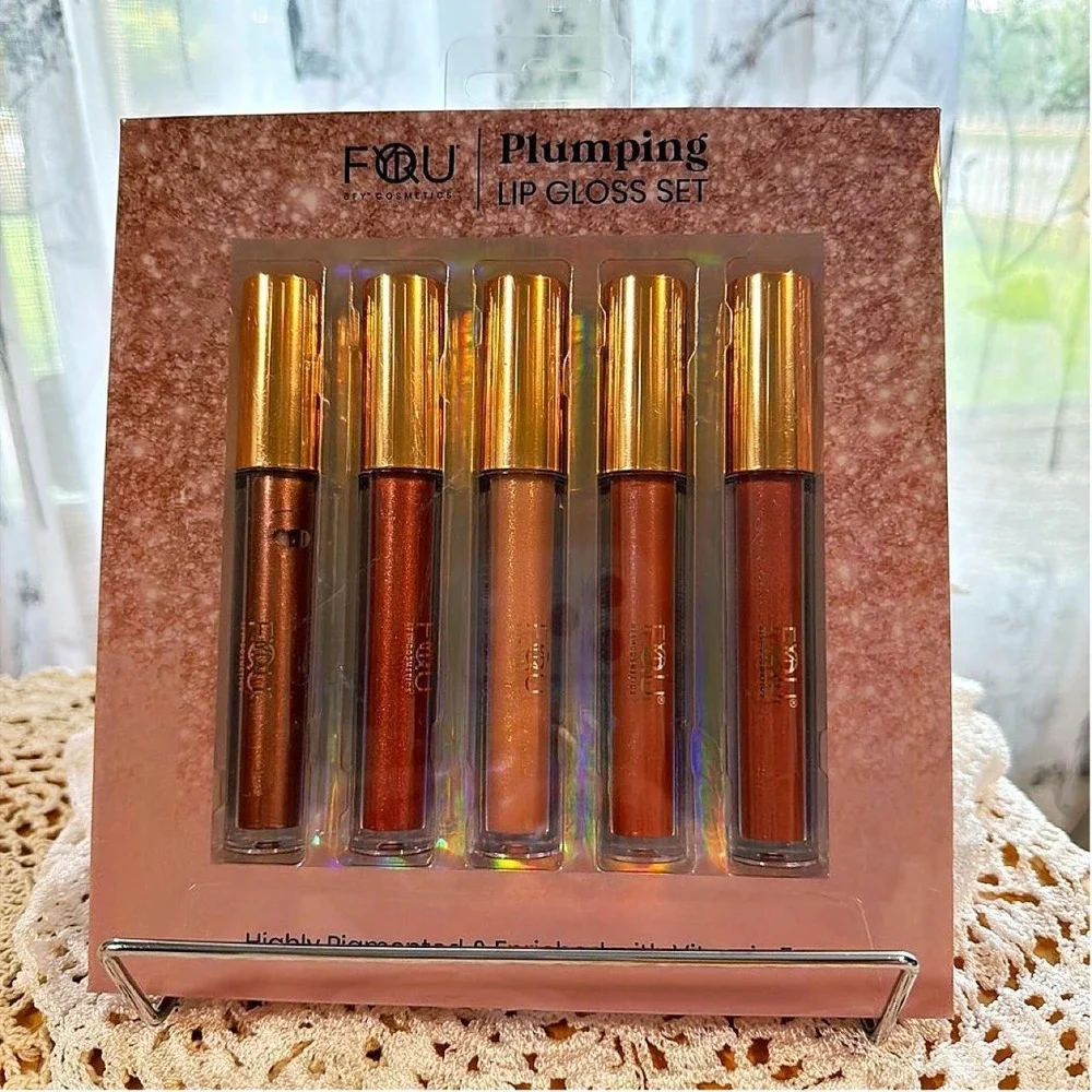 BFY Cosmetics FOU Plumping Lip Gloss Set 5 Pack NIB Nora Ray Brilliant Ablaze