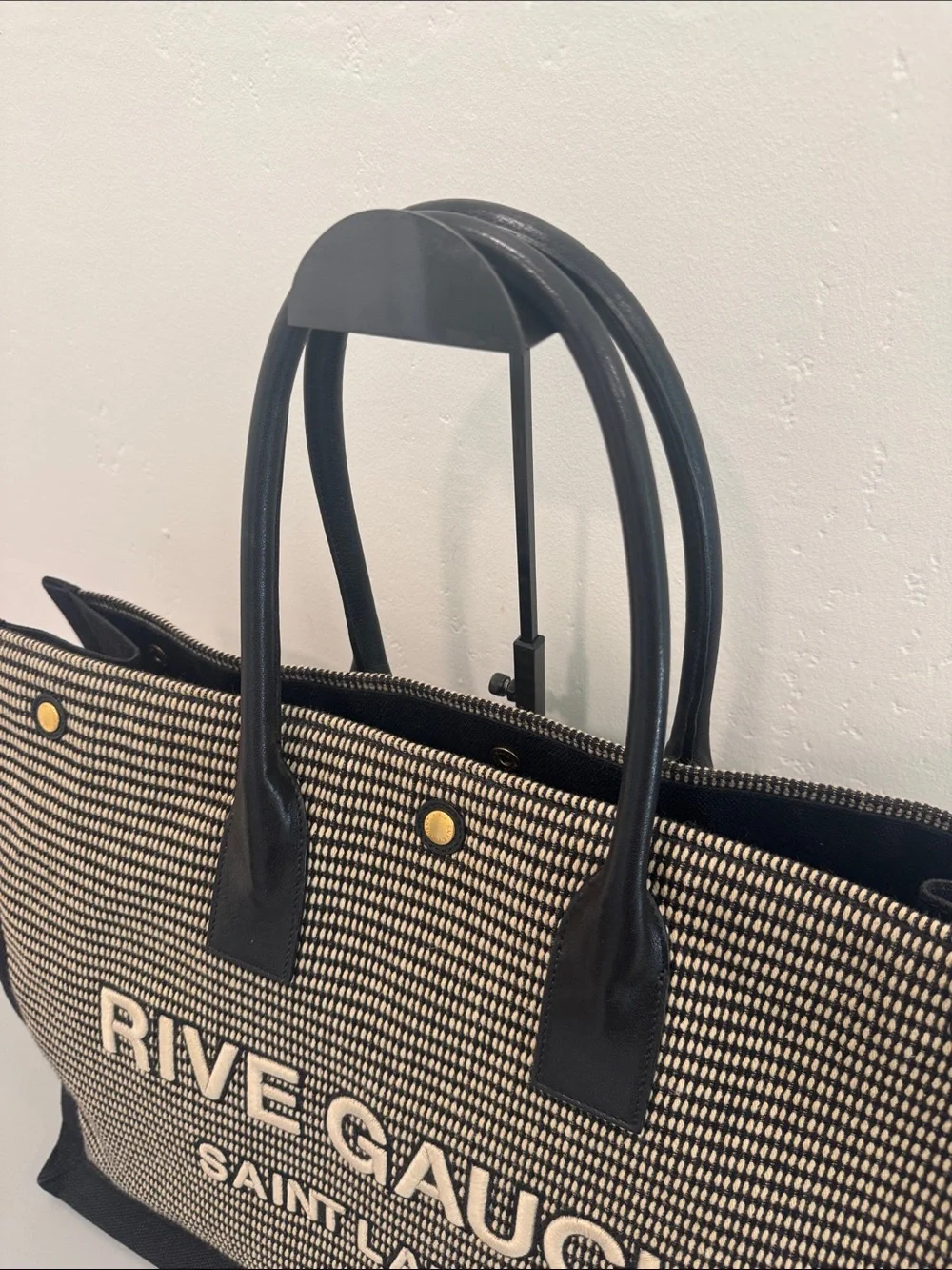 Saint Laurent Rive Gauche Tote Bag in Black & Cream