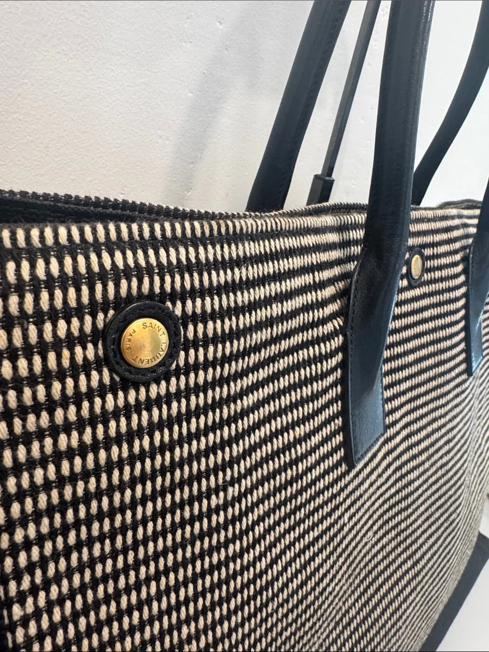 Saint Laurent Rive Gauche Tote Bag in Black & Cream
