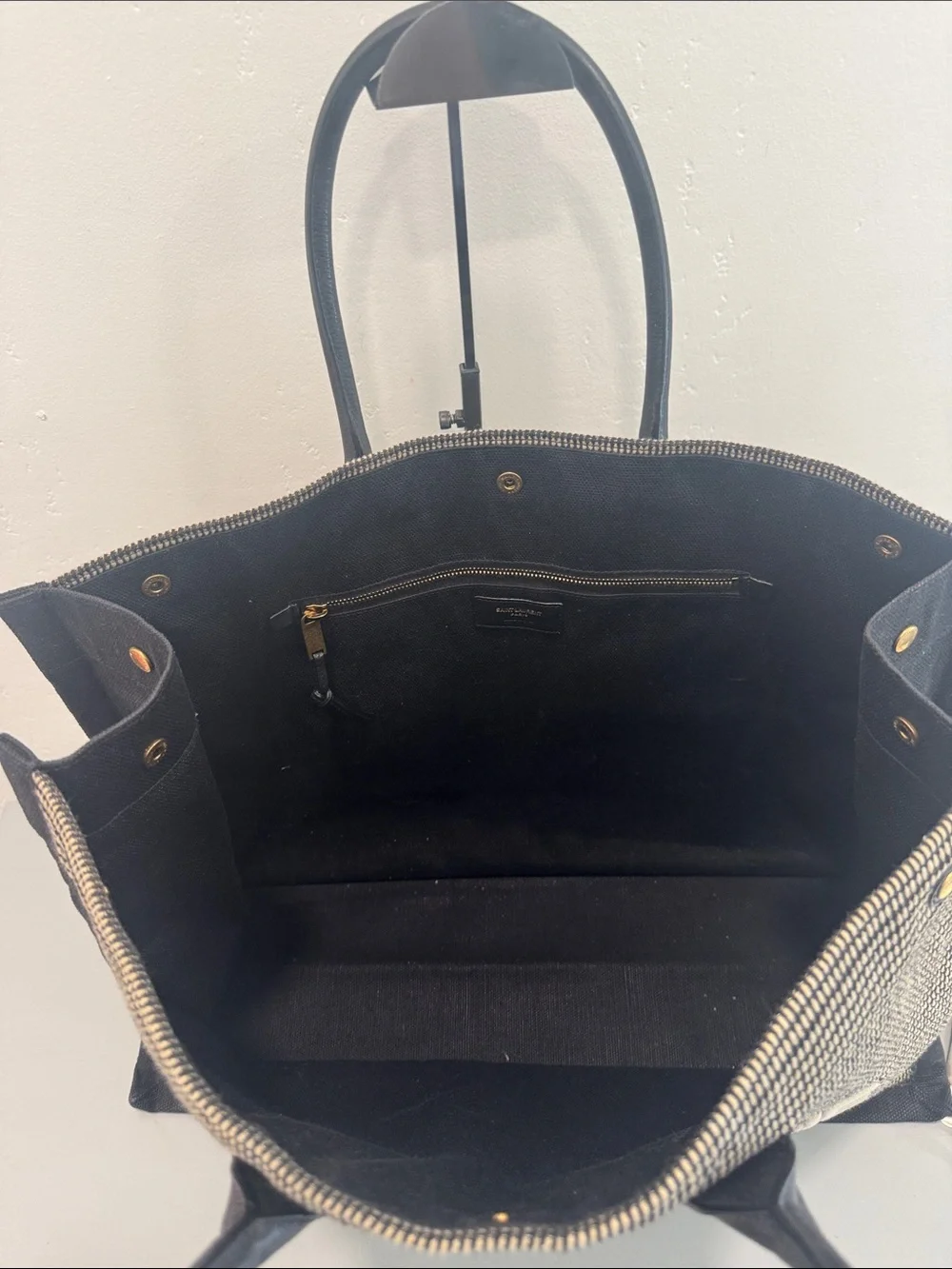 Saint Laurent Rive Gauche Tote Bag in Black & Cream