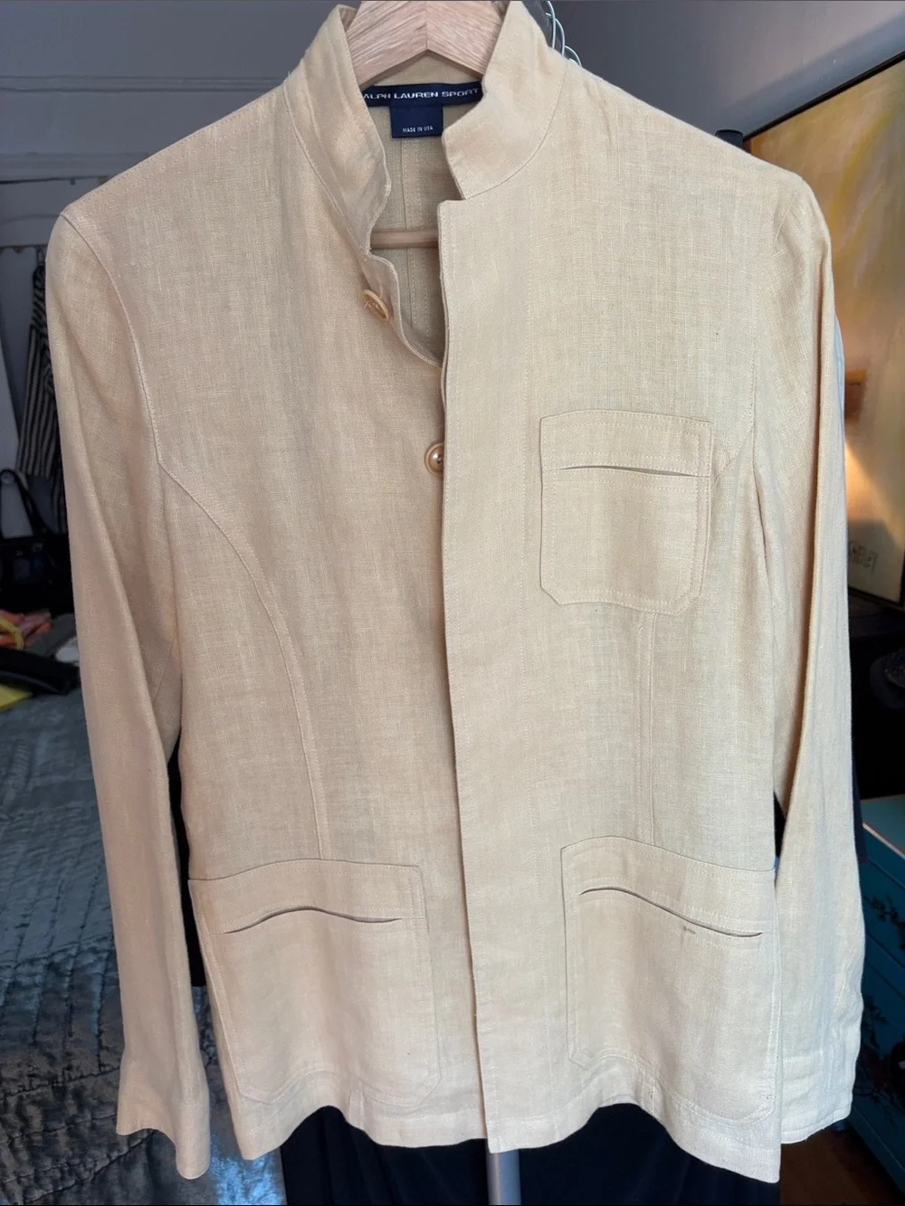 Ralph Lauren Sport Light Cream Linen Stand-Collar Jacket/Size 4