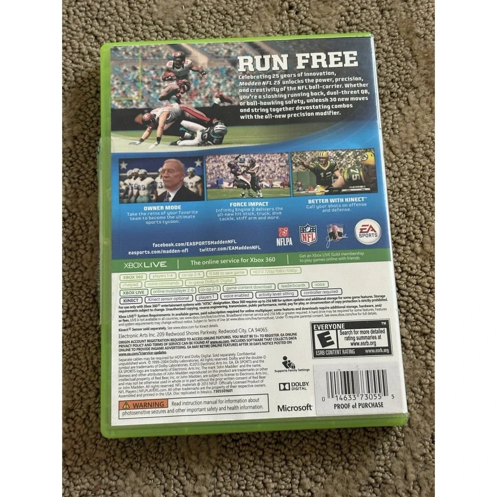 Madden NFL 25 Microsoft Xbox 360, 2013 Complete Tested Working -