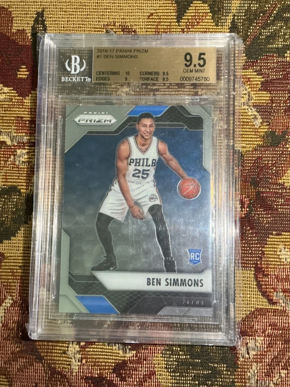 2016-17 panini prizm Ben Simmons Rookie #1 76ers Graded Beckett BGS gem mint 9.5