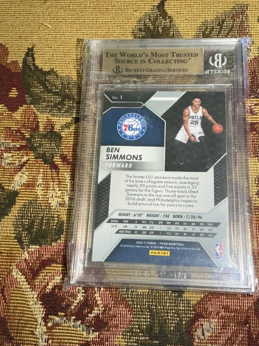 2016-17 panini prizm Ben Simmons Rookie #1 76ers Graded Beckett BGS gem mint 9.5