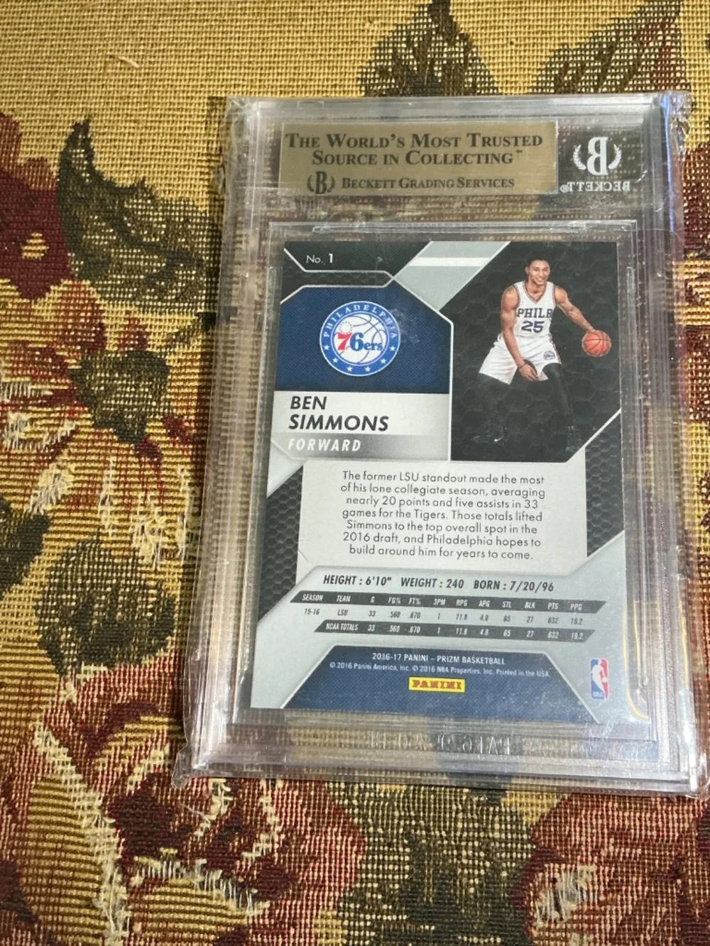 2016-17 panini prizm Ben Simmons Rookie #1 76ers Graded Beckett BGS gem mint 9.5